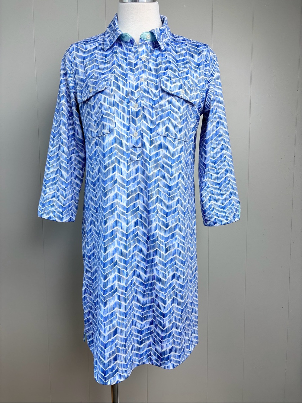 Vineyard Vines Performance Blue Chevron Shirt Dress Sz S
